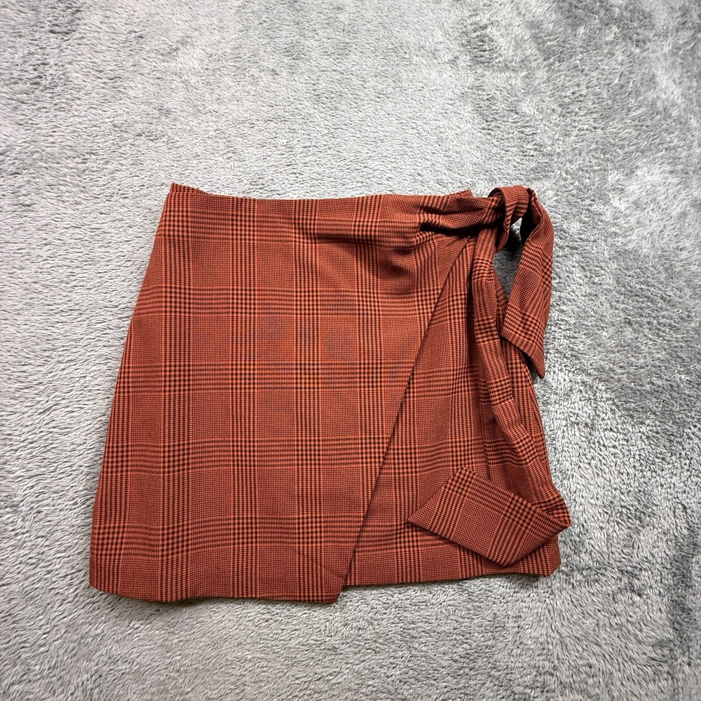 Aritzia Wilfred Dorine Wrap Front Mini Skirt Knit Fall Colors Plaid Womens 4
